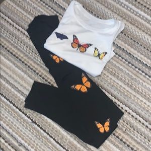 Romwe Set- Leggings and Cropped Butterfly Shirt